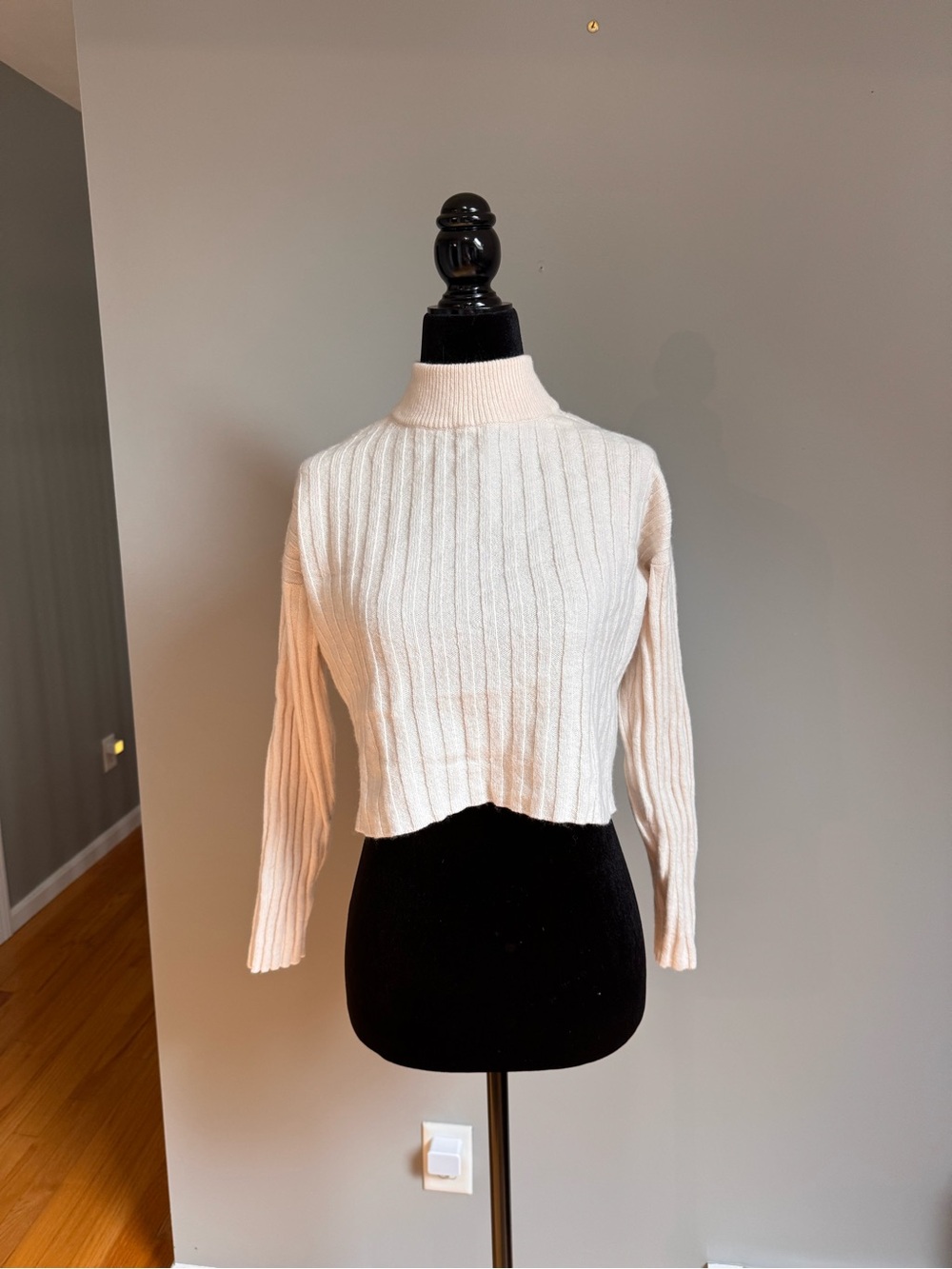 Madewell Cream Cropped Ribbed Mock Neck Sweater